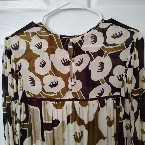 Anthropologie Bl^nk Miranda Peasant Blouse Brown Cream Small - Picture 8 of 13